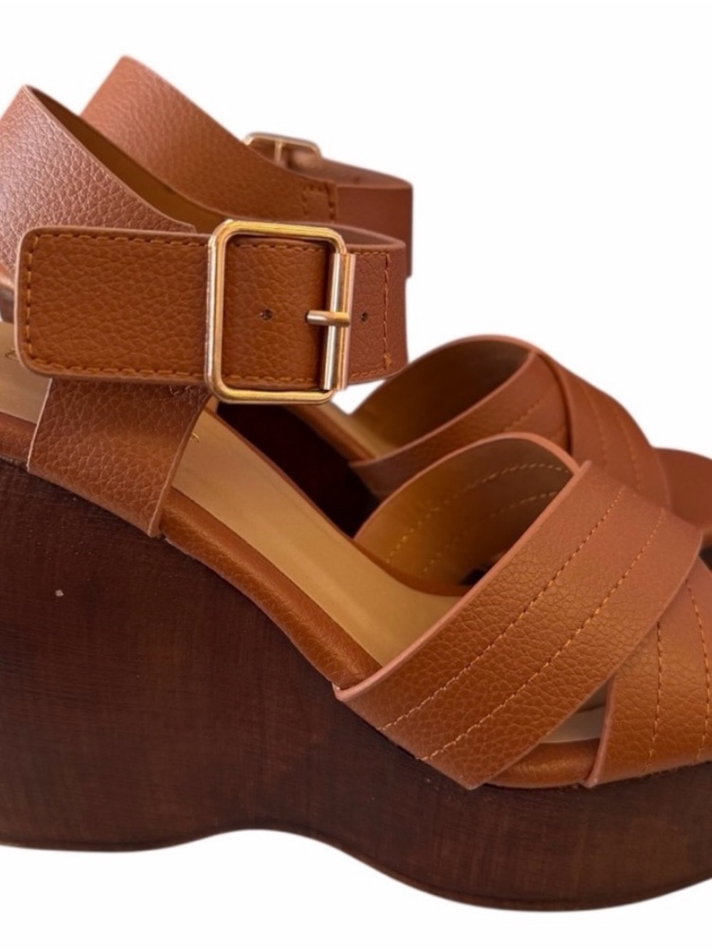 Bamboo Timber Wedge Platform Open Toe Sandal Light Brown Women's Summer SIZE 9 - Picture 5 of 6